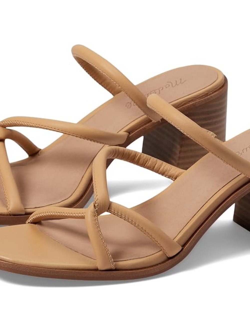 Madewell Leather Block Heel Sandals in Beige - Size 6.5